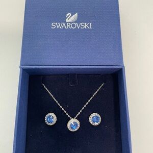 Swarovski Angelic Sapphire Jewelry Set Necklace and Earrings with boxes and tags